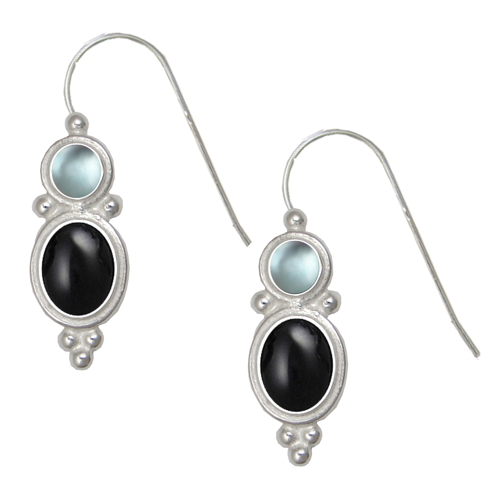 Sterling Silver Drop Dangle Earrings Black Onyx And Blue Topaz